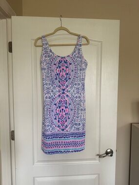 Lilly Pulitzer White Dress with Pink & Blue Medallion Print